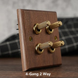 RetroLux Zwart Walnoot 1–4 Gang Wandschakelaar met Messing Toggle