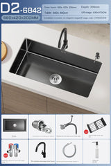 Luxe Waterval Keukenspoelbak – Zwart RVS | Enkelbak | Onderbouw | Inclusief Kraan & Zeepdispenser