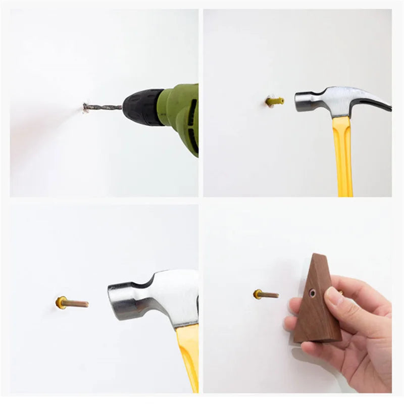 TriLuxe Driehoek Wandhaak – Messing & Massief Hout