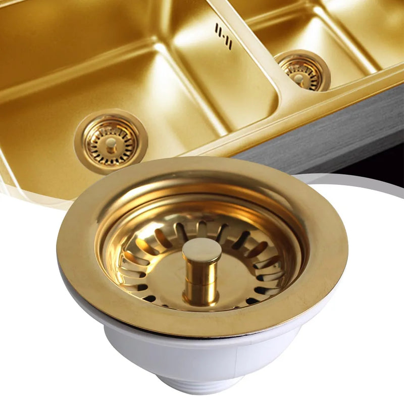 Aurelio Goudkleurige RVS Gootsteenstop – 114mm Luxe Afvoerzeef