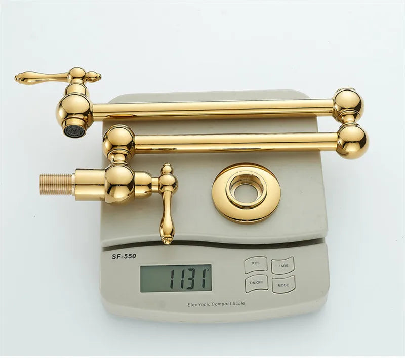 RoyalPour – Luxe Goudkleurige Uitschuifbare Pot Filler Wandkraan