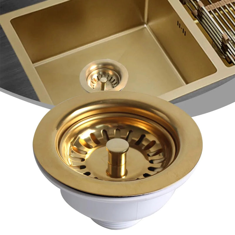 Aurelio Goudkleurige RVS Gootsteenstop – 114mm Luxe Afvoerzeef