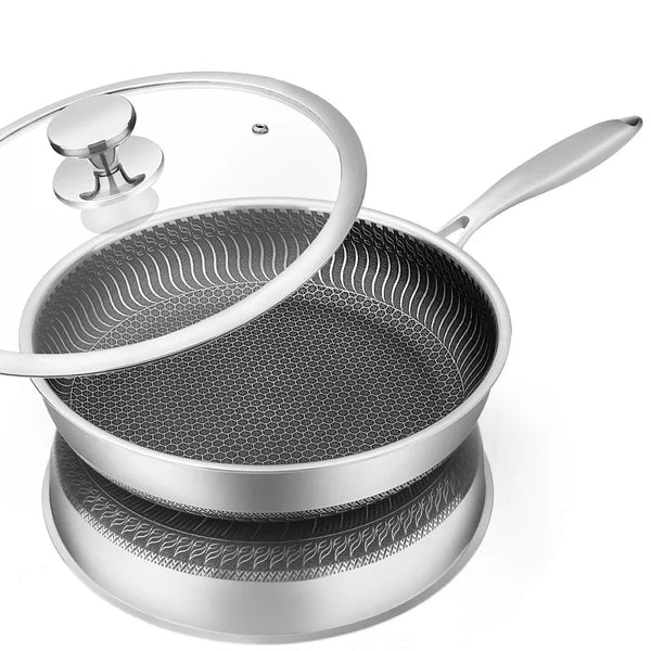 ChefMaster – RVS Non-Stick Honingraat Koekenpan met Glazen Deksel
