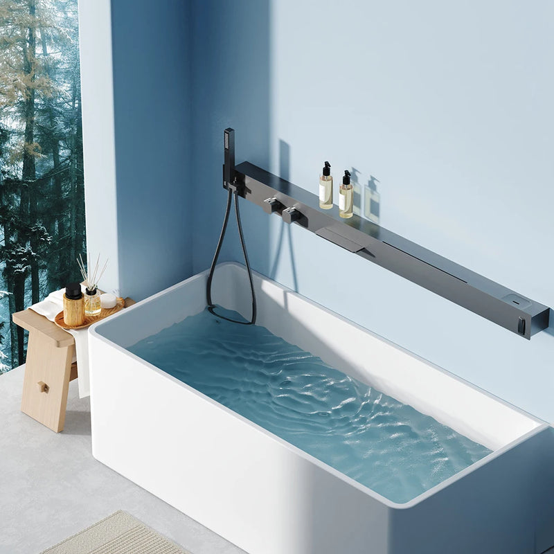 Super Luxe Wandmontage Douchesysteem met Opbergrek en Handdoekhouder – Geborsteld Gun Grijs