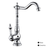 Antieke Messing Keukenkraan met Keramische Handgreep – 360° Draaiend | Traditioneel Design