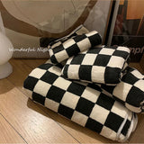 Zwart-Wit Geblokte Handdoekenset | 100% polyester