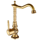 Antiek Messing Waskomkraan – Gegraveerd | Enkel Handvat | Warm & Koud Water