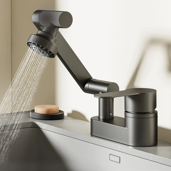 AquaTwist Duo-Flex Wastafelmengkraan – 360° Draaiende Tweegatskraan voor Warm & Koud Water
