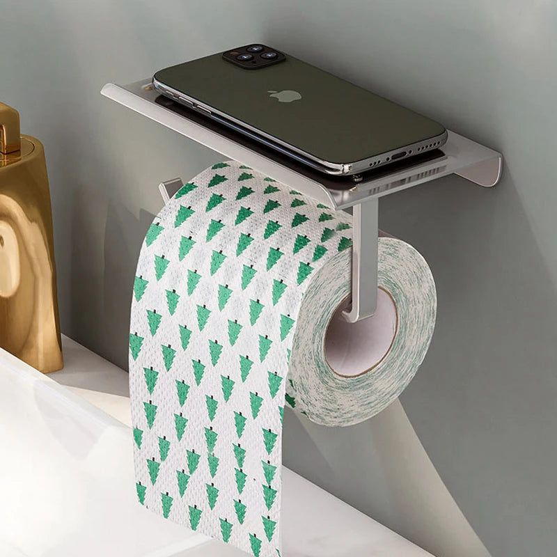 SmartHold Luxe – Aluminium Toiletrolhouder met Telefoonplankje