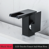 Wastafelkraan met Watervaluitloop – 2-Gats | Enkele Hendel | Keramisch Ventiel | Inclusief Slangen & Dekplaat