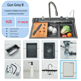 Luxe RVS Keukenspoelbak met Digitale Kraan – 75x45 cm | Gun Grey | Bovenbouw | Waterval Afvoer & Zeepdispenser