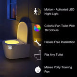 LumiSense Toilet Nachtlampje – Draadloze Bewegingssensor met 8/16 Kleuren RGB Verlichting