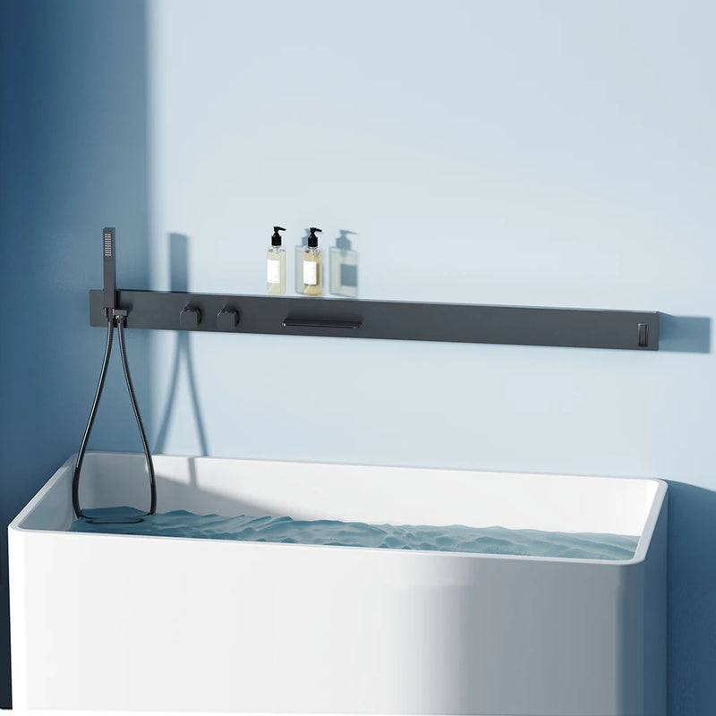 Super Luxe Wandmontage Douchesysteem met Opbergrek en Handdoekhouder – Geborsteld Gun Grijs