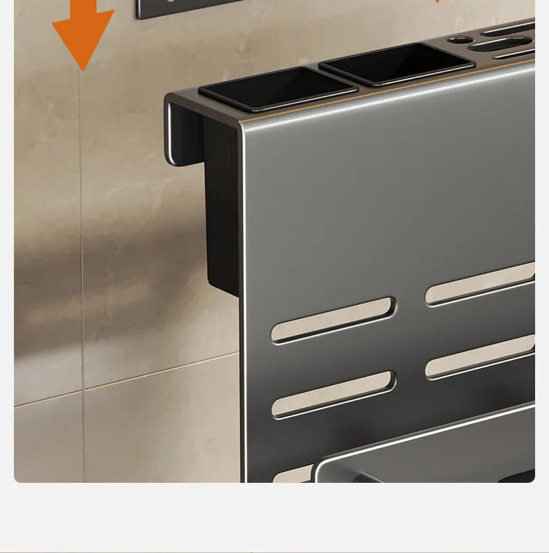 ChefSpace Wandgemonteerd Messenrek met Snijplankhouder – Roestvrijstaal