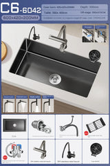 Luxe Waterval Keukenspoelbak – Zwart RVS | Enkelbak | Onderbouw | Inclusief Kraan & Zeepdispenser