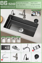 Luxe Waterval Keukenspoelbak – Zwart RVS | Enkelbak | Onderbouw | Inclusief Kraan & Zeepdispenser