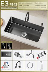 Luxe Waterval Keukenspoelbak – Zwart RVS | Enkelbak | Onderbouw | Inclusief Kraan & Zeepdispenser