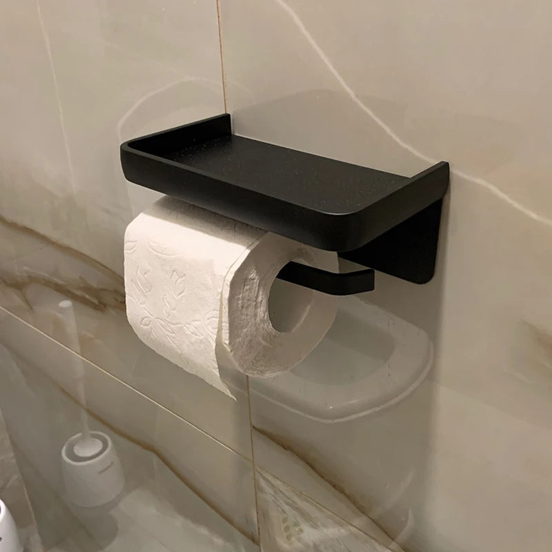 SmartHold Luxe – Aluminium Toiletrolhouder met Telefoonplankje