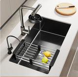 Luxe Waterval Keukenspoelbak – Zwart RVS | Enkelbak | Onderbouw | Inclusief Kraan & Zeepdispenser