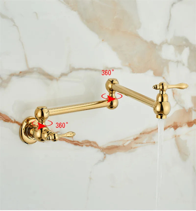 RoyalPour – Luxe Goudkleurige Uitschuifbare Pot Filler Wandkraan