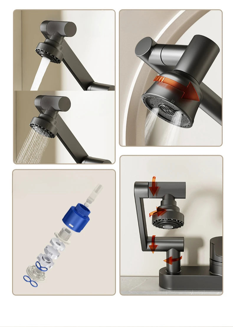 AquaTwist Duo-Flex Wastafelmengkraan – 360° Draaiende Tweegatskraan voor Warm & Koud Water