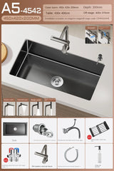 Luxe Waterval Keukenspoelbak – Zwart RVS | Enkelbak | Onderbouw | Inclusief Kraan & Zeepdispenser