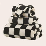 Zwart-Wit Geblokte Handdoekenset | 100% polyester