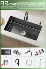 Luxe Waterval Keukenspoelbak – Zwart RVS | Enkelbak | Onderbouw | Inclusief Kraan & Zeepdispenser