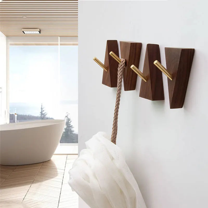 TriLuxe Driehoek Wandhaak – Messing & Massief Hout