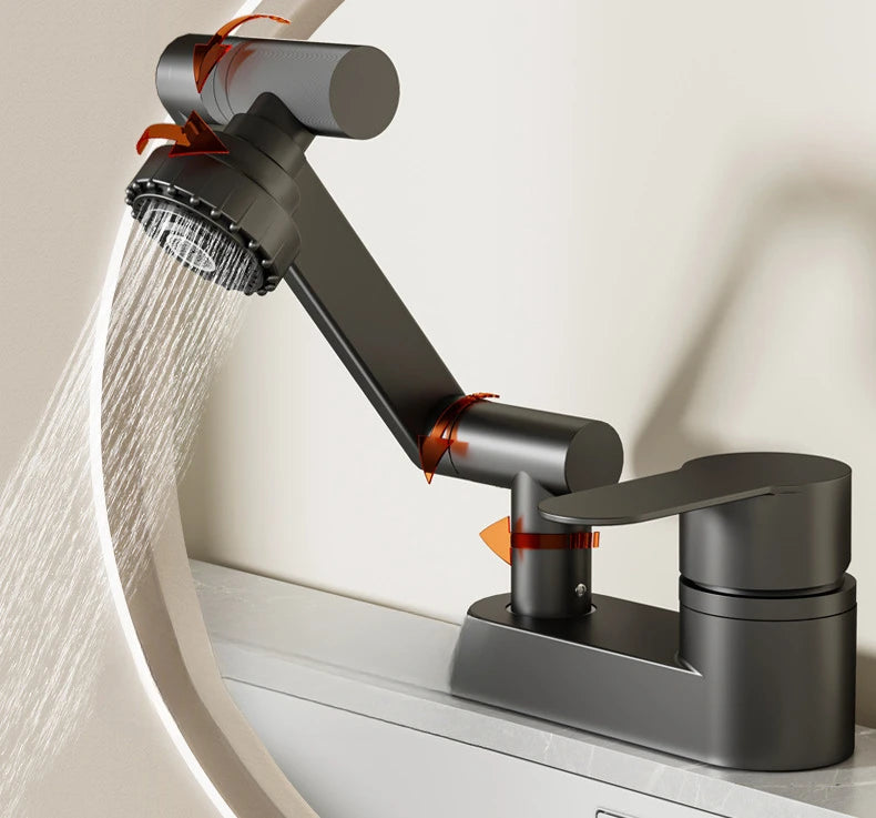 AquaTwist Duo-Flex Wastafelmengkraan – 360° Draaiende Tweegatskraan voor Warm & Koud Water