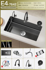 Luxe Waterval Keukenspoelbak – Zwart RVS | Enkelbak | Onderbouw | Inclusief Kraan & Zeepdispenser