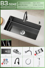 Luxe Waterval Keukenspoelbak – Zwart RVS | Enkelbak | Onderbouw | Inclusief Kraan & Zeepdispenser