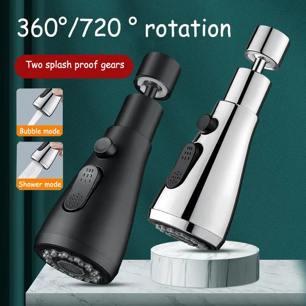 HydroFlex360 – Multifunctioneel 360°/720° Draaibaar Keukenkraan Opzetstuk met 3 Waterstanden