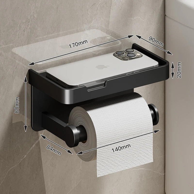 SmartHold Luxe – Aluminium Toiletrolhouder met Telefoonplankje