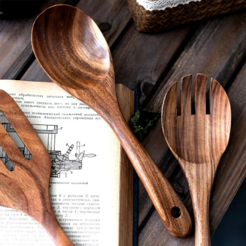 EcoWood – Luxe Houten Keukengerei Set met Opbergemmer
