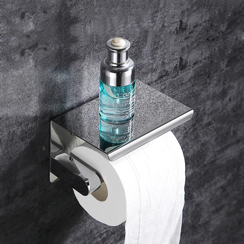 SmartHold Luxe – Aluminium Toiletrolhouder met Telefoonplankje