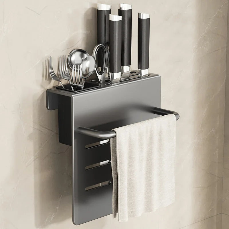 ChefSpace Wandgemonteerd Messenrek met Snijplankhouder – Roestvrijstaal