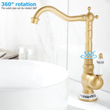 Antieke Messing Keukenkraan met Keramische Handgreep – 360° Draaiend | Traditioneel Design