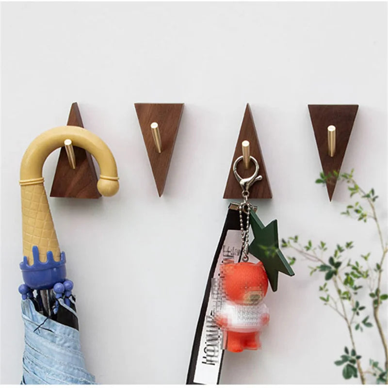 TriLuxe Driehoek Wandhaak – Messing & Massief Hout