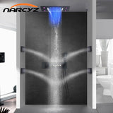 Thermostatische Douchekraan met LED Display – Ingebouwde Smart Functie | Vierkante Douchestraal | Messing | Zwart