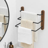 Dubbele Handdoekstang – Wandmontage | Hout | Met Haak | Natuurlijke Afwerking