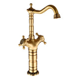 Antiek Messing Waskomkraan – Gegraveerd | Enkel Handvat | Warm & Koud Water