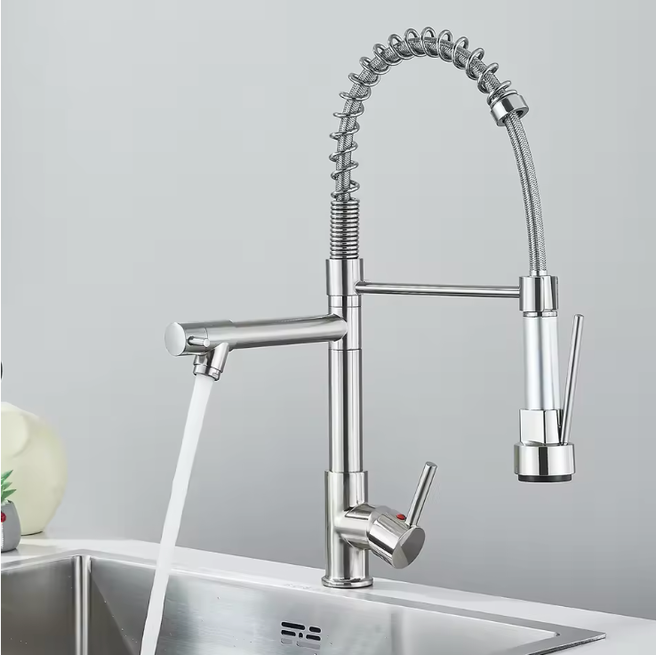 Uittrekbare Keukenkraan | Nikkelgoud | Warm & Koud Water | Enkel Handvat