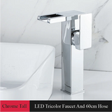 Wastafelkraan met Watervaluitloop – 2-Gats | Enkele Hendel | Keramisch Ventiel | Inclusief Slangen & Dekplaat