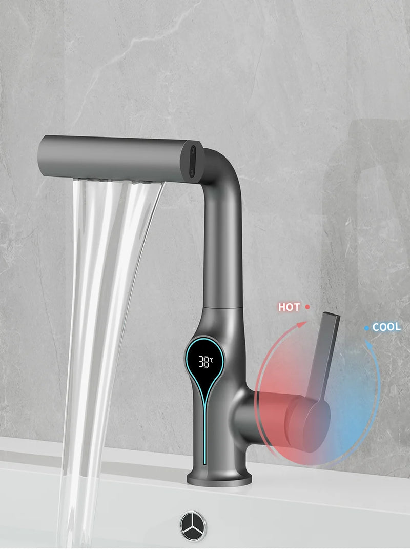 AquaGlow Waterval Wastafelkraan met Digitale Temperatuurweergave