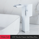 Wastafelkraan met Watervaluitloop – 2-Gats | Enkele Hendel | Keramisch Ventiel | Inclusief Slangen & Dekplaat