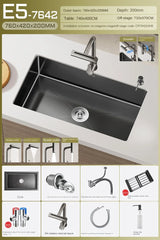 Luxe Waterval Keukenspoelbak – Zwart RVS | Enkelbak | Onderbouw | Inclusief Kraan & Zeepdispenser