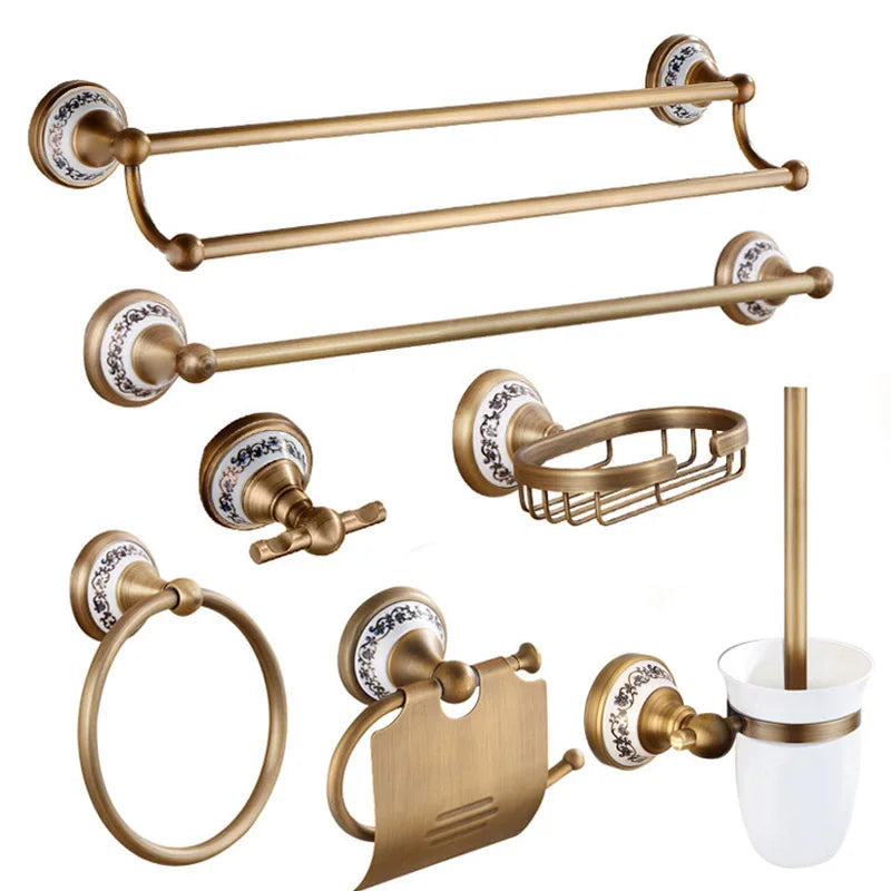 RoyalRetro Antiek Messing Badkamer Accessoireset met Porselein