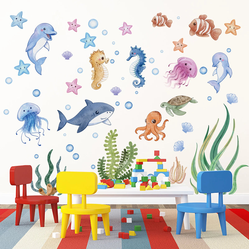 SeaWorld Oceaan Dieren Muurstickers – Onderwaterwereld Kinderkamer Decoratie met Schildpad, Dolfijn & Meer