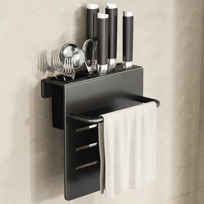 ChefSpace Wandgemonteerd Messenrek met Snijplankhouder – Roestvrijstaal